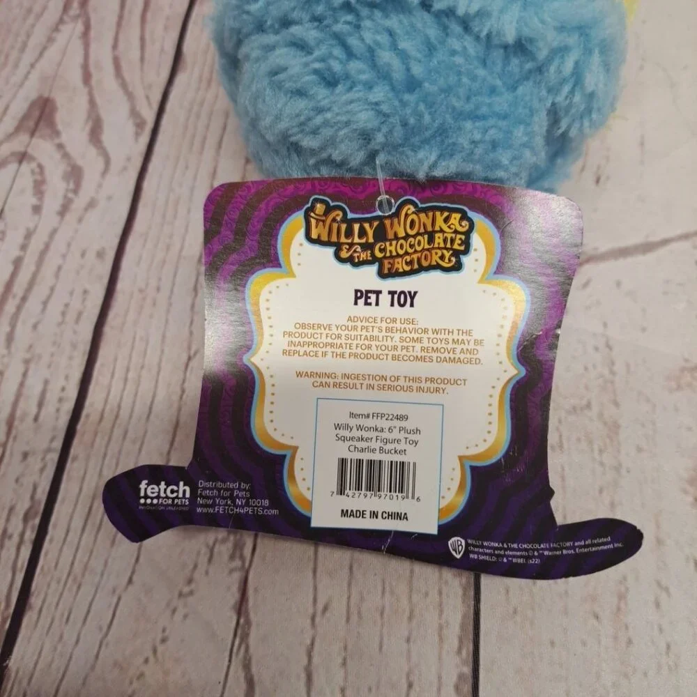Willy Wonka Chocolate Factory Golden Ticket Boy Pet Toy Squeaker Plush, Lot Of 2